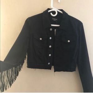 Bebe black Jean fringe jacket